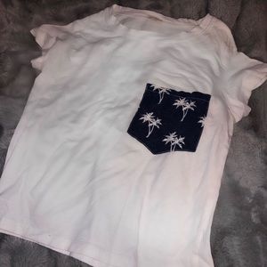 White Cropped top with Palm Trees pocket